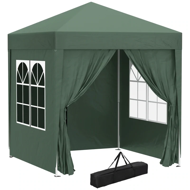 Faltpavillon, 2 x 2 x 2,4 m Schnellaufbau, 4 Seitenwände, 2 grosse Fenster, dunkelgrün