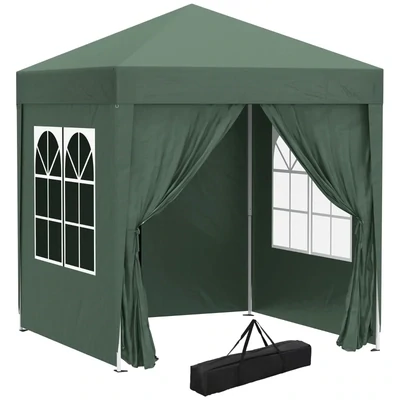 Faltpavillon, 2 x 2 x 2,4 m Schnellaufbau, 4 Seitenwände, 2 grosse Fenster, dunkelgrün
