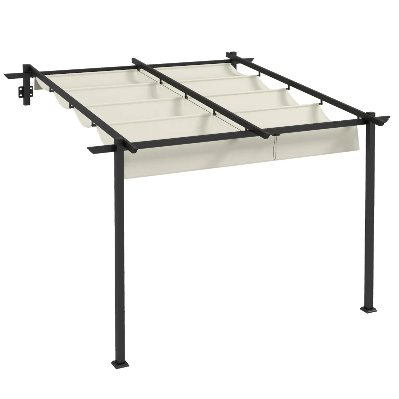 Gartenpavillon, Pergola, 3 x 3m, mit Sonnenstore, Wandmontage, Metallrahmen, Cremeweiss