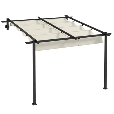 Gartenpavillon, Pergola, 3 x 3m, mit Sonnenstore, Wandmontage, Metallrahmen, Cremeweiss