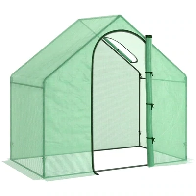 Foliengewächshaus Tomatengewächshaus Treibhaus Frühbeet mit Fenster und Tür Grün Stahl PVC-Kunststoff 180 x 100 x 168 cm