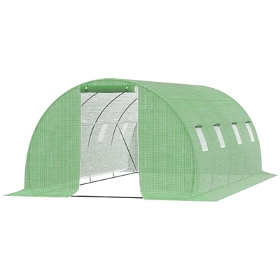 Foliengewächshaus, begehbar, 8 Fenster mit Fliegennetz, robuste Folie, Stahlrahmen, 6 x 3 x 2 m, Grün