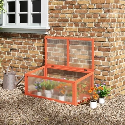 Mini-Gewächshaus, Frühbeet, Holz + Polycarbonat, braun, 90 x 46 x 40 cm