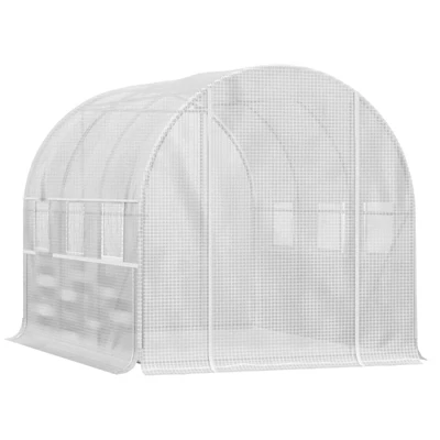 Foliengewächshaus, 6 aufrollbare Fenster, Tür mit Reißverschluss, rostfreier Stahlrahmen, 2,95 x 2 x 2 m, Weiss