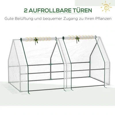 Mini Gewächshaus, Treibhaus, 2 Reissverschlusstüren, reißfeste Folie, Metallrahmen, 1,8 x 1 x 1 m, Weiss
