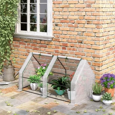 Mini Gewächshaus, Treibhaus, 2 Reissverschlusstüren, reißfeste Folie, Metallrahmen, 1,8 x 1 x 1 m, Weiss