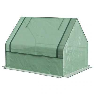 Mini-Gewächshaus kleines Frühbeet, verzinkter Pflanzkasten, aufrollbare Türen, 125 cm x 95 cm x 92 cm, Grün