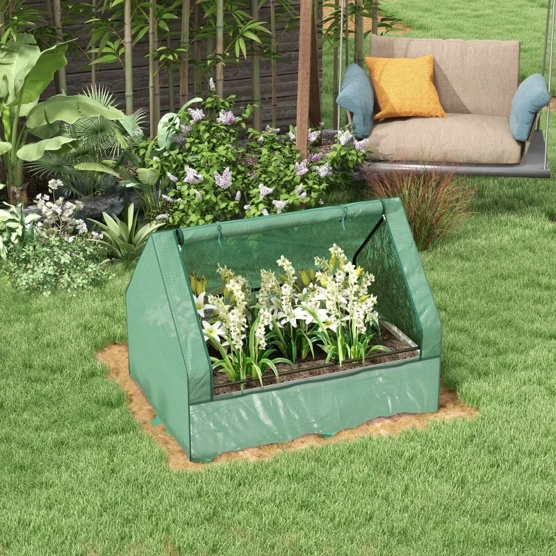 Mini-Gewächshaus kleines Frühbeet, verzinkter Pflanzkasten, aufrollbare Türen, 125 cm x 95 cm x 92 cm, Grün