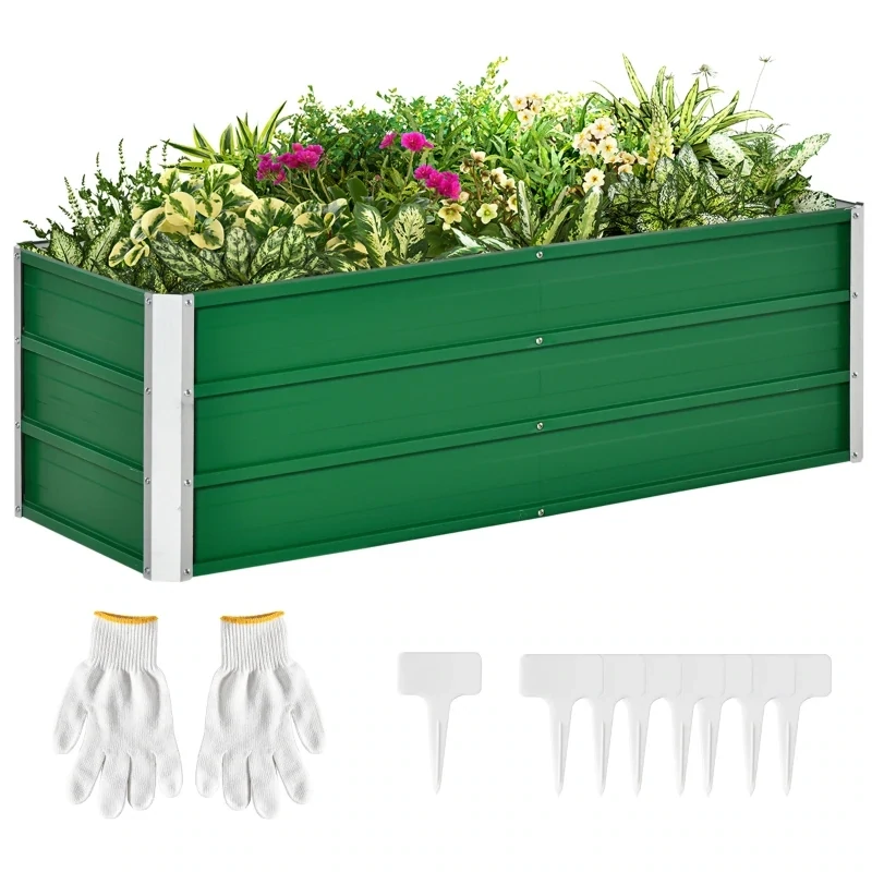 Metall-Hochbeet, 2 separate Pflanzbereiche, offener Boden, einfacher Aufbau, 125 x 47 x 40cm, Grün