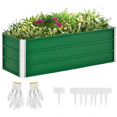 Metall-Hochbeet, 2 separate Pflanzbereiche, offener Boden, einfacher Aufbau, 125 x 47 x 40cm, Grün