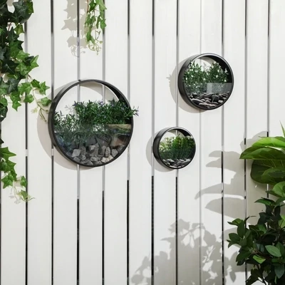 Pflanzgefässe für die Wand, 3er-Set, ineinander stapelbar, Stahl+Acryl, schwarz