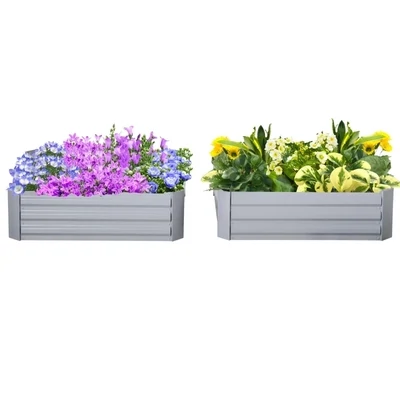 Pflanzkasten, 2er-Set, Blumenkasten, offener Boden, Stahlrahmen, grün, (2 x) 100 x 100 x 30 cm