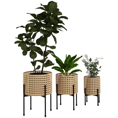 Blumenständer, 3er-Set, rostfreies Metallgestell, In- und Outdoor, Schwarz/Gold