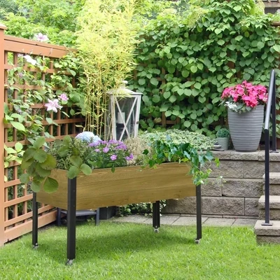 Hochbeet mit Rädern Pflanztisch Blumenkasten mit Abfluss Massivholz Vliesstoff Hellbraun 120 x 60 x 72 cm