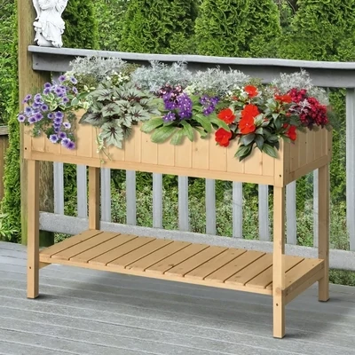 Pflanztisch 120 x 60 x 81 cm Hochbeet Pflanztisch Blumenkasten Natur