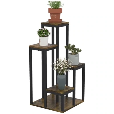 Blumenständer mit 4 Ebenen, 40 cm x 40 cm x 81 cm, Braun