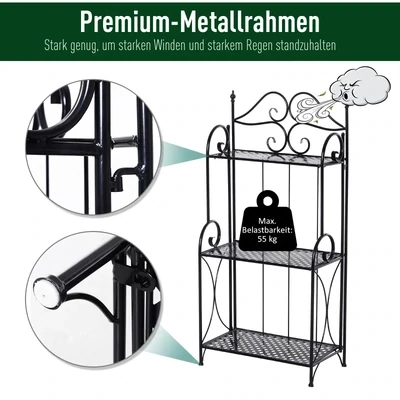 Pflanzenregal Gartenregal Blumenregal 3 Ablagen Metall Schwarz