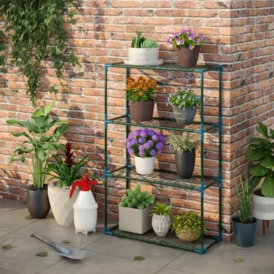 Pflanzenregal, 2-er-Set, je 4 Regalböden, kombiniert oder separat nutzbar, Stahl, grün, 70 x 27 x 110 cm