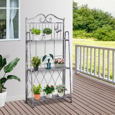 Pflanzregal 44 x 25 x 96 cm Blumenregal 3 Ebenen Metall Klappbar Silbergrau