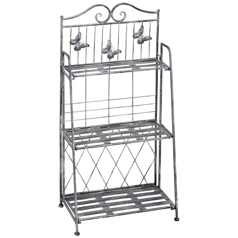 Pflanzregal 44 x 25 x 96 cm Blumenregal 3 Ebenen Metall Klappbar Silbergrau