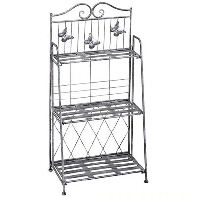 Pflanzregal 44 x 25 x 96 cm Blumenregal 3 Ebenen Metall Klappbar Silbergrau
