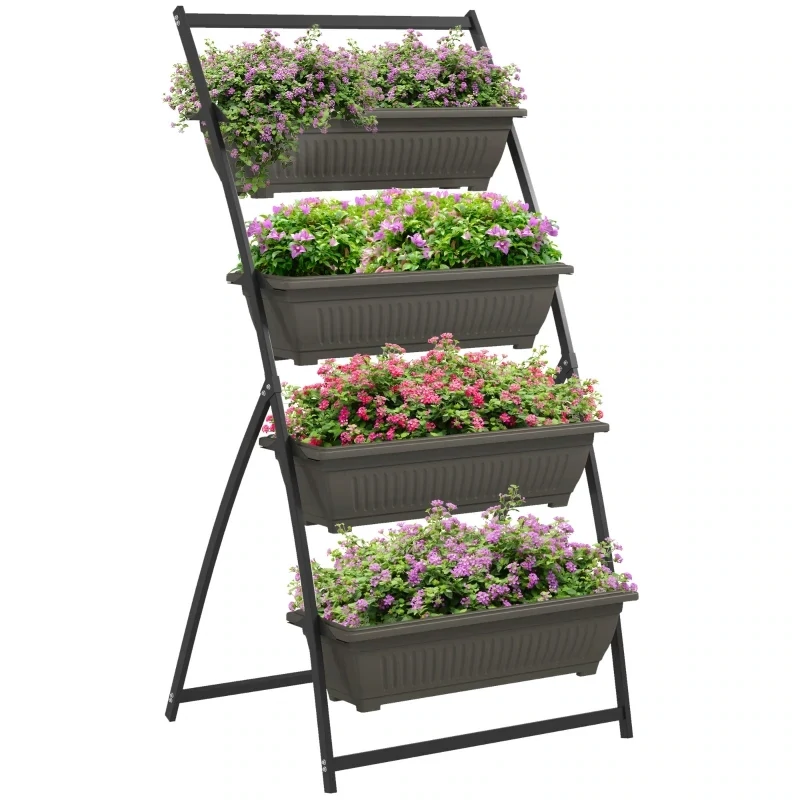 Pflanzentreppe Blumentreppe Pflanzkasten, stapelbar, wetterbeständig, 76 cm x 79 cm x 162 cm, Braun