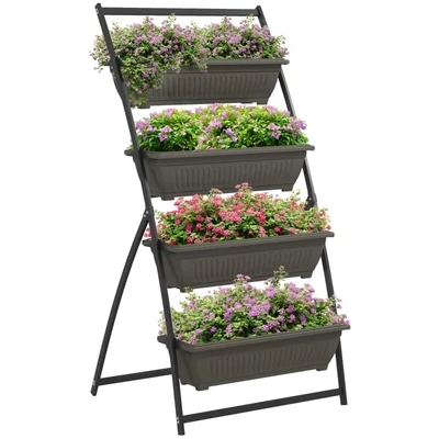 Pflanzentreppe Blumentreppe Pflanzkasten, stapelbar, wetterbeständig, 76 cm x 79 cm x 162 cm, Braun