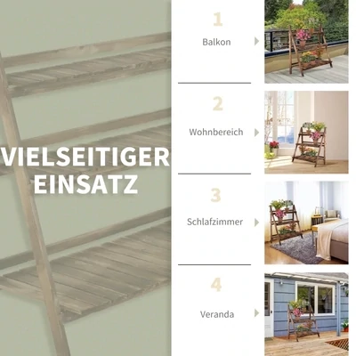 Pflanzentreppe Blumenbank Blumentreppe Blumenregal Pflanzregal Blumenständer 3 Stufen Tannenholz Dunkelbraun 100 x 37 x 93 cm
