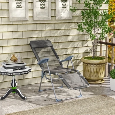 Klappstuhl Gartenstuhl, wetterbeständig, klappbar, 63 cm x 81 cm x 108 cm, Grau + Silber