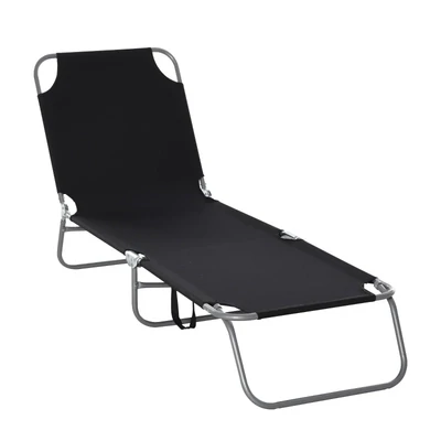 Sonnenliege, klappbar, verstellbare Rückenlehne, rostfreier Metallrahmen, 187 x 55 x 24, Schwarz