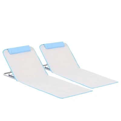 2-teiliges Outdoor-Liege-/Strandmatten-Terrassen-Stahl-Liegestuhl-Set mit Kissen, Sonnenbad, Beige