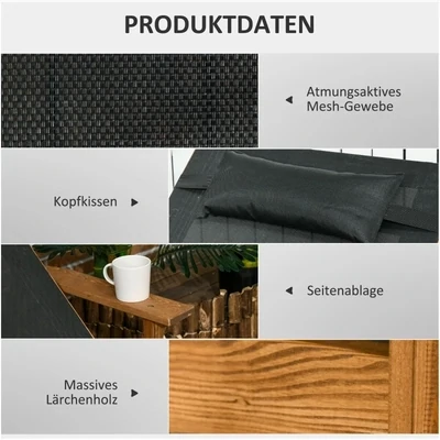 Gartenliege, Sonnenliege, verstellbare Rückenlehne, atmungsaktiver Stoff, Schwarz + Braun, 85 x 200 x 84 cm