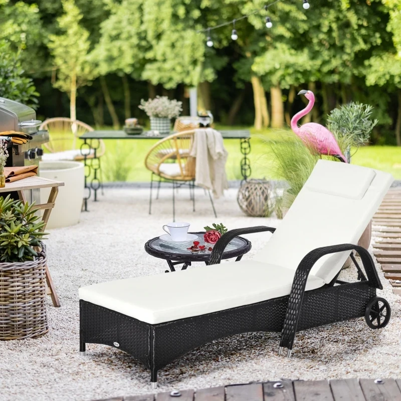 Mobile Gartenliege, Chaise Longue schwarz Rattanliege Wicker Polyrattan