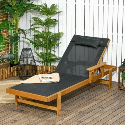 Gartenliege, Sonnenliege, verstellbare Rückenlehne, atmungsaktiver Stoff, Schwarz + Braun, 85 x 200 x 84 cm
