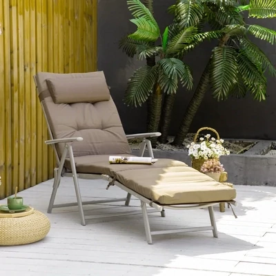 Sonnenliege Strandliege Gartenliege klappbar verstellbar mit Kissen Garten Metall Stoff Braun+Silber 137 x 63,5 x 100,5 cm