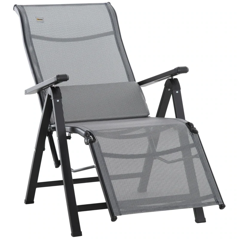 Sonnenliege Liegestuhl Gartenliege 9 Positionen verstellbar Schwarz+Grau 70 x 65 x 111 cm