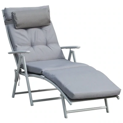 Sonnenliege Strandliege Gartenliege Liegestuhl 7-stufig Verstellbar Klappbar Metall Grau