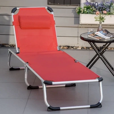 Sonnenliege faltbar, Gartenliege mit Kopfkissen, 4-stufig verstellbar, 120 kg, Rot
