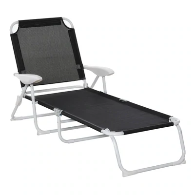 Liegestuhl Sonnenliege Klappbare Strandliege 4-stufige Gartenliege Netzstoff Schwarz 186 x 66 x 80 cm
