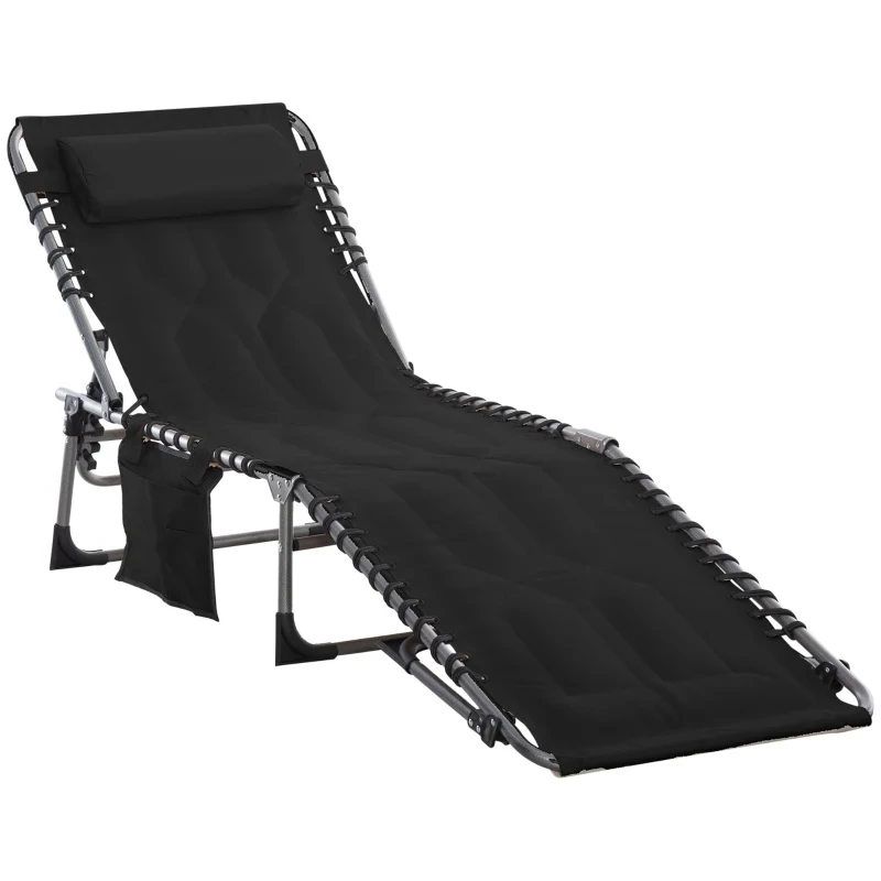 Sonnenliege faltbar Gartenliege Klappliege mit Kissen Garten 5-stufige Rückenlehne verstellbar Stahl Oxford-Stoff Schwarz 188 x 57 x 30 cm