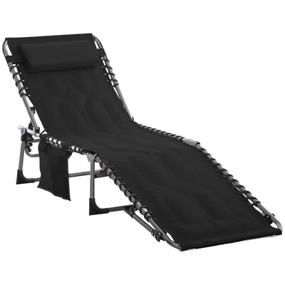 Sonnenliege faltbar Gartenliege Klappliege mit Kissen Garten 5-stufige Rückenlehne verstellbar Stahl Oxford-Stoff Schwarz 188 x 57 x 30 cm