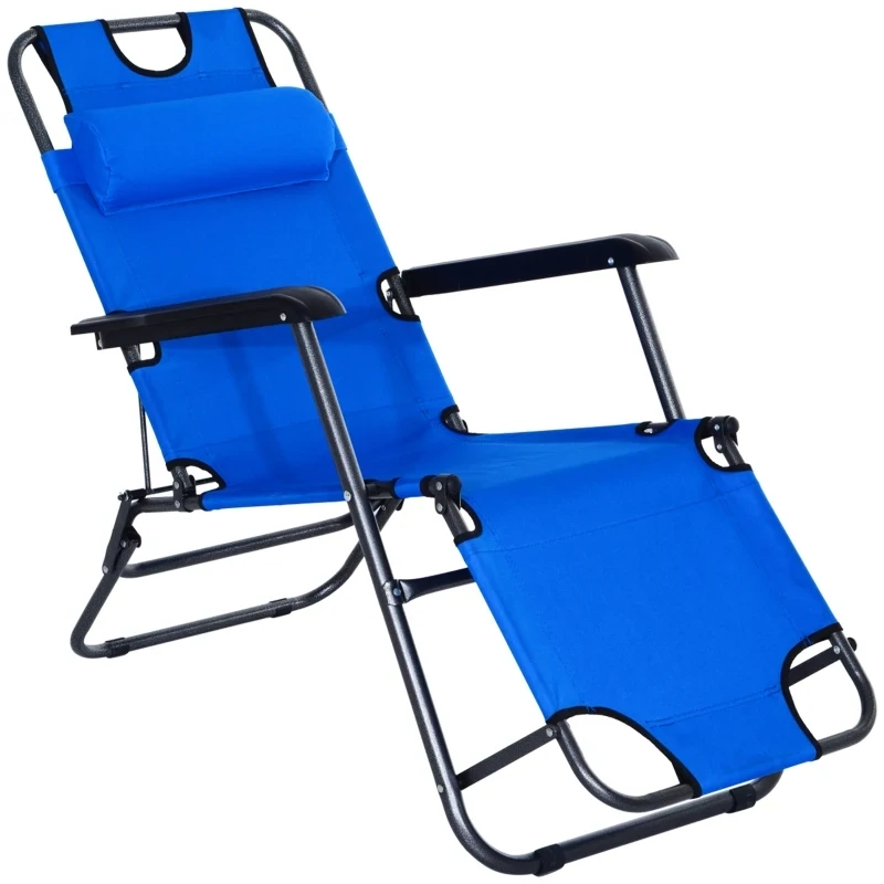 Sonnenliege mit Kissen, Klappbare Strandliege, 2-Stufige Gartenliege , 2-in-1 Relaxliege, Metall + Oxfordstoff, Blau 118 x 60 x 80 cm