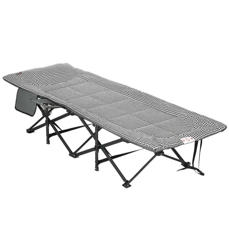 Sonnenliege, Feldbett, klappbar, 1 Seitentasche, 1 Getränkehalter, 68 cm x 186 cm x 48 cm, kariert