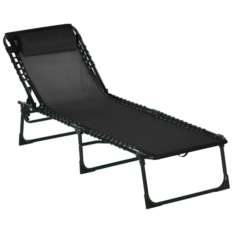 Sonnenliege faltbar Gartenliege Liegestuhl Garten 4-stufige Rückenlehne verstellbar Stahl Mesh-Stoff Schwarz 197 x 58 x 76 cm