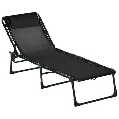Sonnenliege faltbar Gartenliege Liegestuhl Garten 4-stufige Rückenlehne verstellbar Stahl Mesh-Stoff Schwarz 197 x 58 x 76 cm