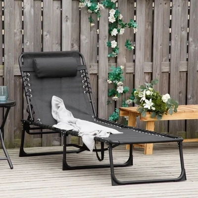 Sonnenliege faltbar Gartenliege Liegestuhl Garten 4-stufige Rückenlehne verstellbar Stahl Mesh-Stoff Schwarz 197 x 58 x 76 cm