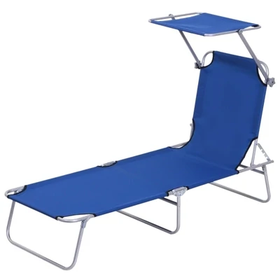 Sonnenliege mit Sonnenschutz, klappbar, verstellbare Rückenlehne, Metallrahmen, 187 x 58 x 36 cm, Blau