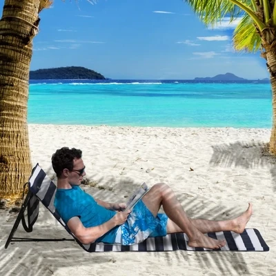 2er Set Strandliege, klappbar, verstellbare Rücklehne, Seitentasche, 142x51x40cm, Blau+Weiss