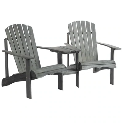 Adirondack Gartenstuhl mit Tisch und Schirmloch 2 Sitzer Gartensessel Sitzgruppe Gartenmöbel für Balkon Massivholz Grau