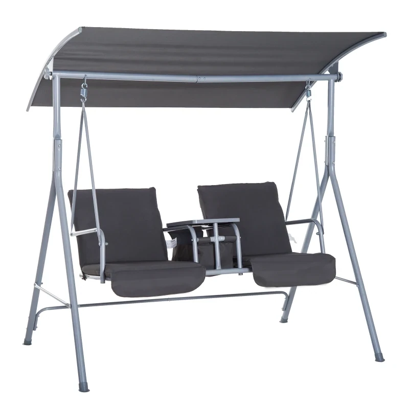 Hollywoodschaukel Gartenschaukel 2-Sitzer mit Sonnendach Grau 175 x 112 x 165 cm